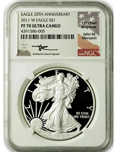 2011-W シルバーイーグル NGC PF70 UCAM メルカンティ サイン入り 25周年記念｜WORLD RESOURCE【KING店】
