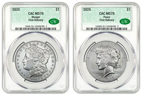 2025年（MS70）モルガン＆ピース銀貨（2枚セット）CAC初回納入FD CACG｜WORLD RESOURCE【KING店】