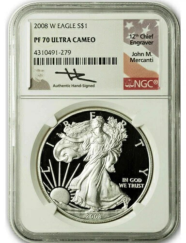 2008-W シルバーイーグル NGC PF70 UCAM ジョン・マーカンティ サイン入り｜WORLD RESOURCE【KING店】