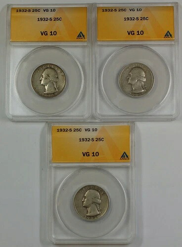 1932-S シルバー ワシントン クォーター、ANACS VG-10、*1枚のみの価格*｜WORLD RESOURCE【KING店】