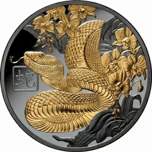 ニウエ 2025年 巳年 1ドル 1トロイオンス 金メッキ銀貨 ブラックプルーフ シリアル番号99｜WORLD RESOURCE【KING店】