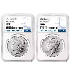 2024年 1ドル モルガン＆ピース シルバーダラー 2枚セット NGC MS70 FR ブルーラベル｜WORLD RESOURCE【KING店】