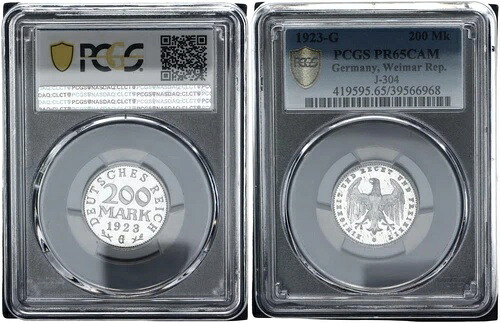 ワイマール レップ.200 マーク 1923 G J-304 PR65CAM プルーフ 119876|WORLD RESOURCE【KING店】