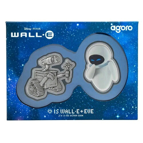 2025 ディズニー ピクサー ウォーリー + イヴ シルバー 1.5 オンス 2 枚コインセット Agoro Mintage 製...