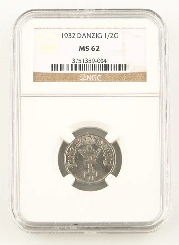 1932年 ダンツィヒ 1/2 グルデン ニッケル貨幣 MS-62 NGC グダニスク ポーランド 自由都市 KM-153|WORLD RESOURCE【KING店】