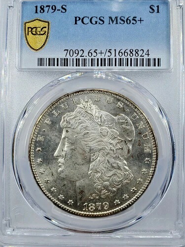 1879-S 1ドル モルガン銀貨 PCGS MS65+ プラスグレード トゥルービュー ゴールドシールド