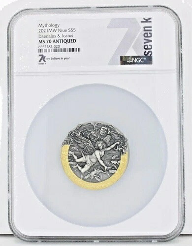 神話 2021 MW ニウエ S$5 ダイダロス＆イカロス NGC MS 70 アンティーク 2オンス 銀貨