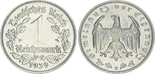 3. リッチ 1 マーク ニッケル 1939 B 希少年式 / Mzz. 状態良好 Xf-Bu 95007|WORLD RESOURCE【KING店】