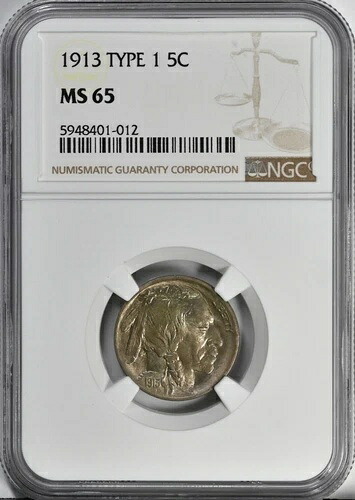 1913年 タイプ1 5C バッファローニッケル NGC MS65 グレードコイン 美しいオリジナルスキン 3915