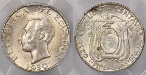 エクアドル 1930年 50センターボ PCGS MS 64 PC1351 同梱配送