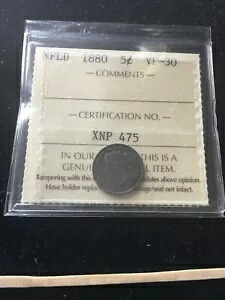 1880年 ICCS グレード ニューファンドランド、5セント、**VF-30**
