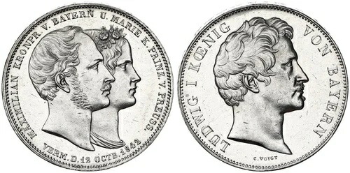 バイエルン 2ターレル 1842年 マクシミリアン皇太子の結婚式 Vz-St 121160