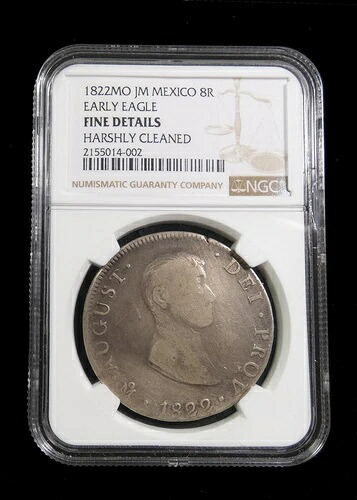 1822年 MO JM メキシコ 8レアル 初期イーグル NGC認定 精巧なディテール。#5744