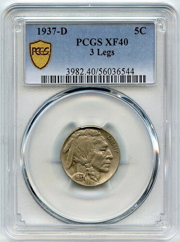 1937-D 三本足のバッファローニッケル PCGS XF 40 キーデート オリジナルコンディション
