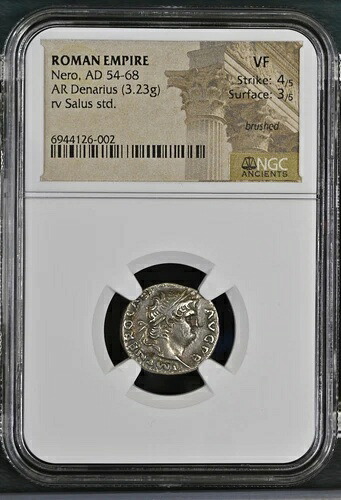 ローマ帝国 - ネロ - 西暦54～68年 - デナリウス銀貨 - NGC VF - RIC:60