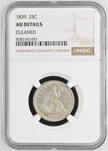 1839年 ノードレープ 着席自由の女神像 クォーター NGC AU 詳細｜WORLD RESOURCE【KING店】