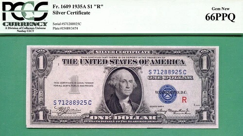 実験的R - 1935A $1 SC - PCGS GEM 66 PPQ - Fr 1609 - 実験的R