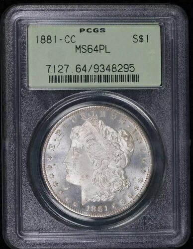 1881年 CC モルガン シルバー ダラー PCGS MS-64 PL OGH レインボートーン