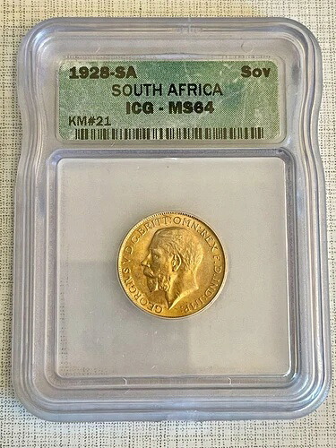 南アフリカ 1928-SA キングジョージ5世 ソブリンゴールド ICG MS64 SKU# 50|WORLD RESOURCE【KING店】