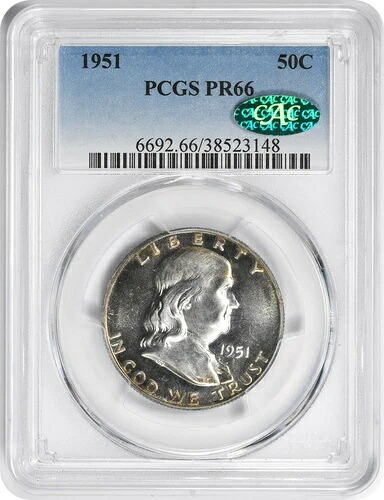 1951年 フランクリンシルバーハーフダラー PR66 PCGS (CAC)