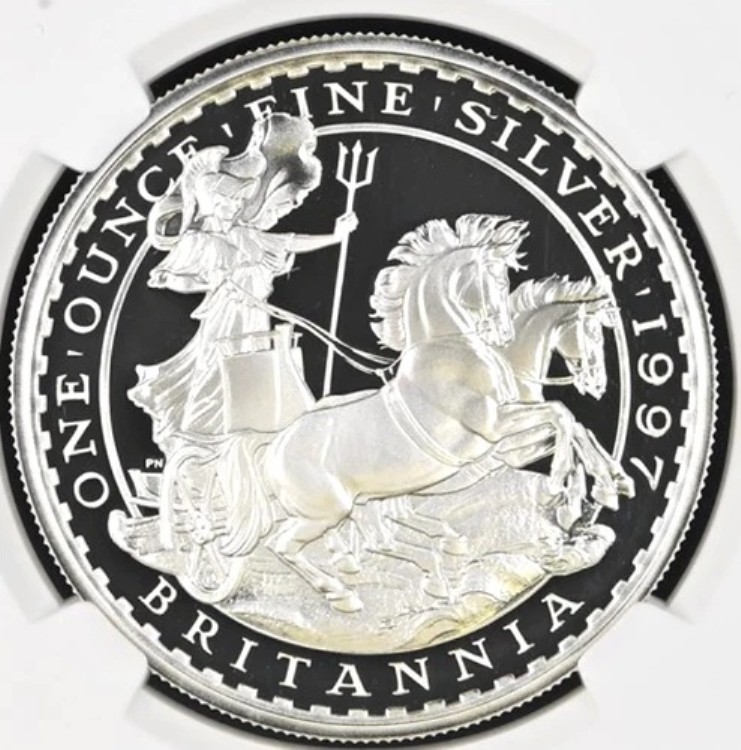 1997年 ブリタニア シルバー プルーフ 2ポンド NGC PF70 1オンス イギリスコイン