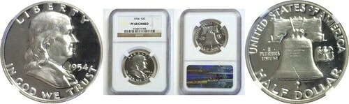 1954年 50セント フランクリン ハーフダラー NGC プルーフ 68 CAM