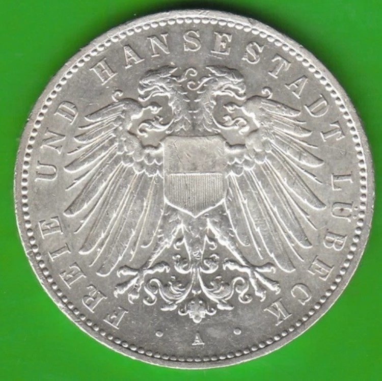 コインシルバーマルクリューベック5マルク1908 XFよりも優れている非常に素晴らしい珍しいライプツィヒ-｜WORLD RESOURCE【KING店】