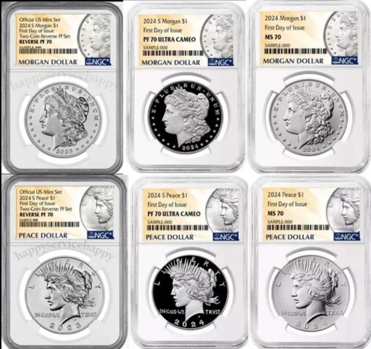 2024 MS70 PF70 6枚セット $1 モルガン＆ピースドル 発行初日 NGC FDOI %
