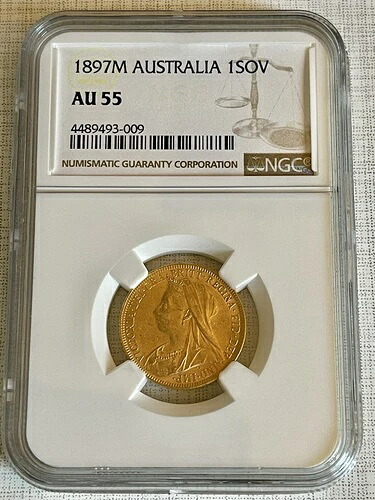 オーストラリア 1897M ソブリンゴールド NGC AU55 SKU# 7019