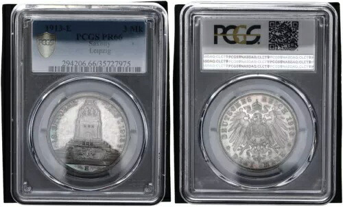 ザクセン 3 マーク 1913-E 諸国民の戦い J.140 PCGS PR66 プルーフ 116160-
