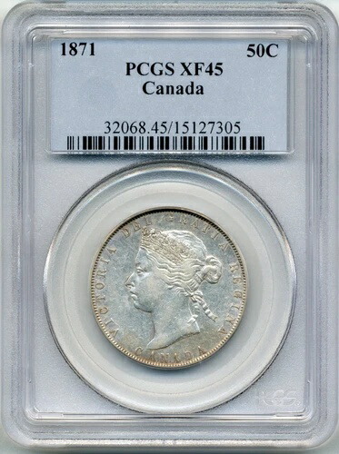 1871年カナダ50セント - チョイスエクストリームリーファイン、PCGS EF 45