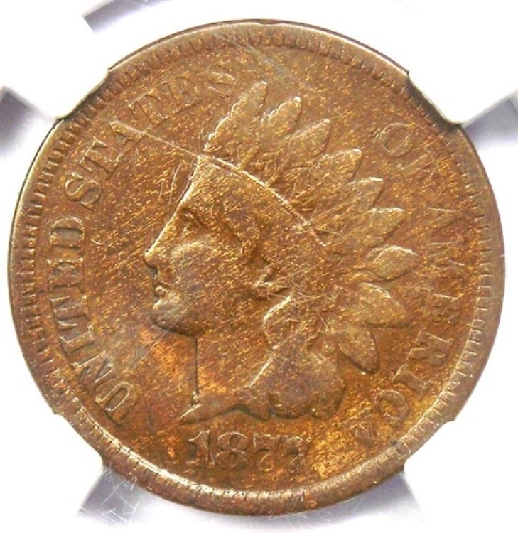1877 年インディアン セント 1C - NGC VF 詳細認定 - 希少なキー デート認定ペニー!
