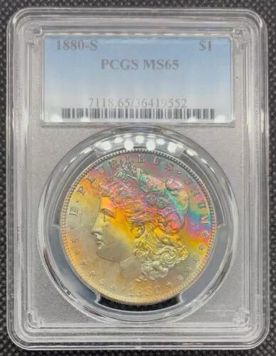 1880年 S $1 モルガン銀貨 PCGS MS65 レインボートーン / カラー