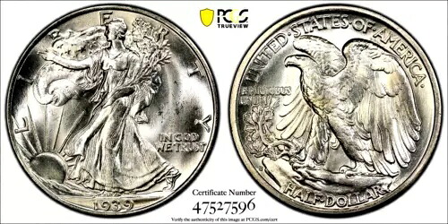 1939年 S ウォーキング・リバティ 50セント シルバー ハーフドル PCGS MS 66 PCGS認定 47527596