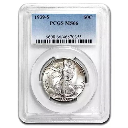1939年 S ウォーキング リバティ 50セント シルバー ハーフ ドル PCGS MS 66 PCGS 認定 46870355
