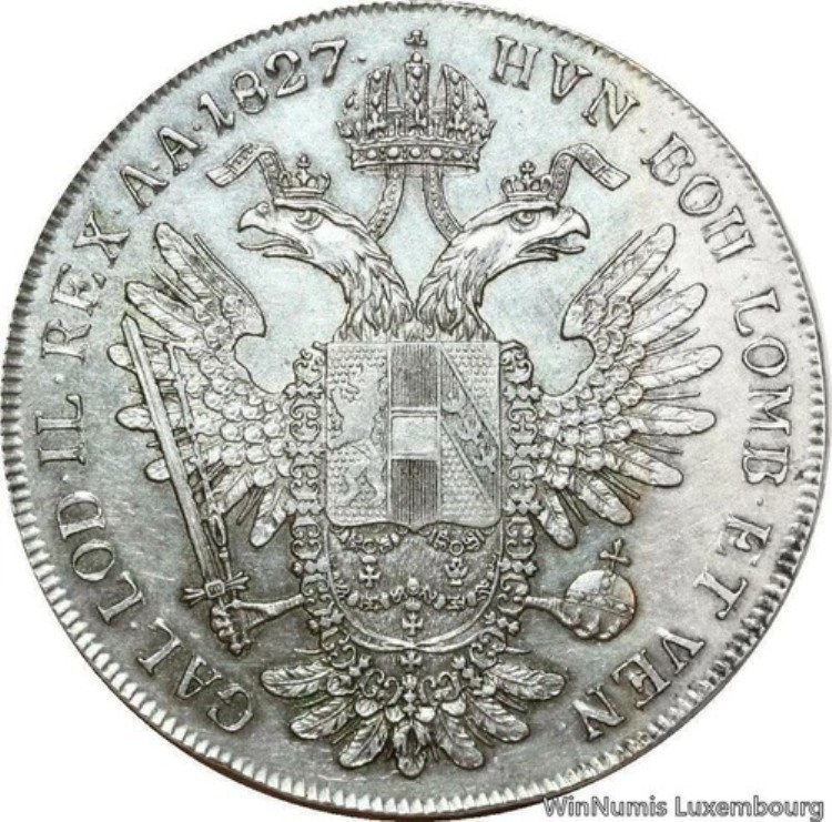 H1745 希少 オーストリア帝国 1ターラー フランツ・ヨーゼフ1世 1827 C プラハ シルバー AU-