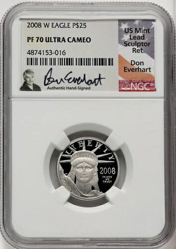 2008-W 25ドル クォーターオンス プラチナイーグル 自由の女神像 ドン・エバーハート NGC PF70|WORLD RESOURCE【KING店】