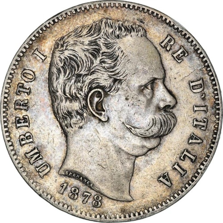 コイン、イタリア、ウンベルト1世、5リラ、1878年、ローマ、VF、銀、KM:20-|WORLD RESOURCE【KING店】