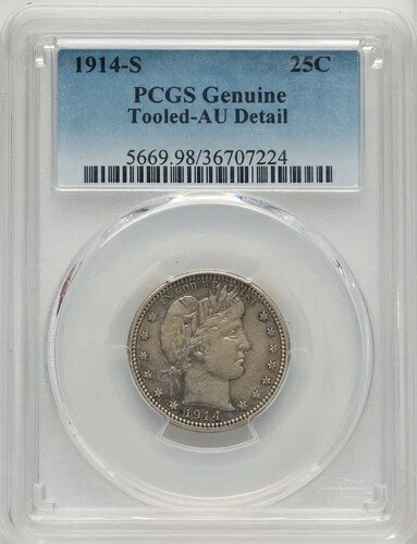 1914-S 25セントバーバークォーター 正規PCGS AU50