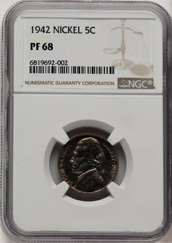 1942年 5C タイプ1 プルーフ ジェファーソンニッケル NGC PR68 (776910004)