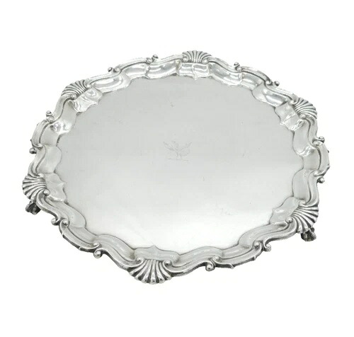 ビクトリア朝時代の大型スターリングシルバーの紋章入り大皿、アンティーク、1887年ロンドン 410,960円