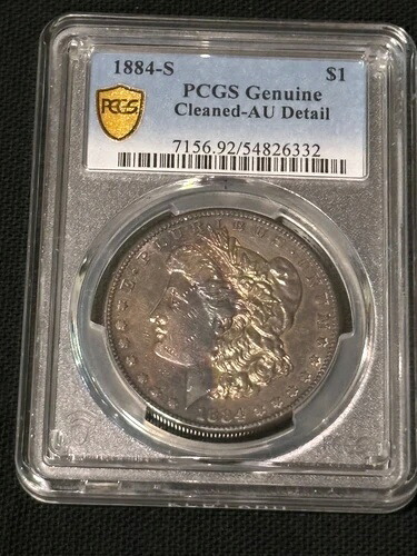 1884-S モルガン銀貨 PCGS 純正クリーニング済み AU ディテール レインボートーン｜WORLD RESOURCE【KING店】