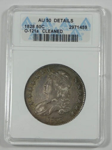 ANACS 本物 1828年 キャップドバスト/文字入りエッジ シルバー 50セント AU 詳細 O-121a｜WORLD RESOURCE【KING店】 116,050円