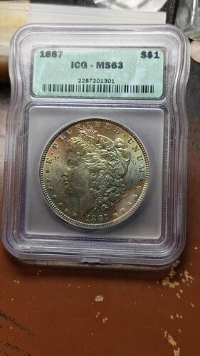 1887年 モルガン銀貨 1ドル ICG MS63 バッグクレセントトーニング 5128｜WORLD RESOURCE【KING店】