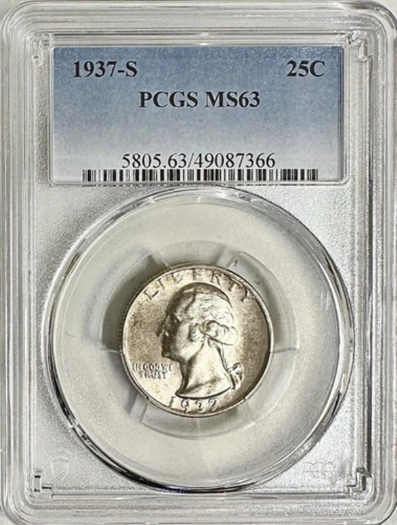 1937年 S ワシントン クォーター PCGS MS63｜WORLD RESOURCE【KING店】