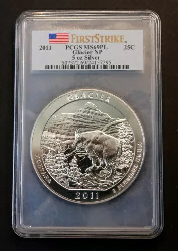 2011年 GLACIER NP ATB 5オンス シルバーコイン PCGS MS69 PL ファーストストライク プルーフライク｜WORLD RESOURCE【KING店】