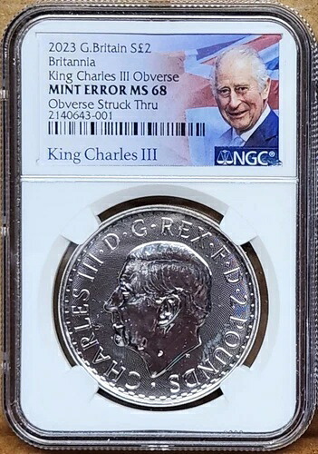 2023年英国2ポンド銀貨ブリタニア、KC IIIの彫像付き、ミントエラーMS68、打刻済み｜WORLD RESOURCE【KING店】