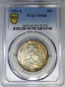 1951-S 50C PCGS MS66 フランクリン ~ パステル レインボー ジェム & ルックス FBL!｜WORLD RESOURCE【KING店】