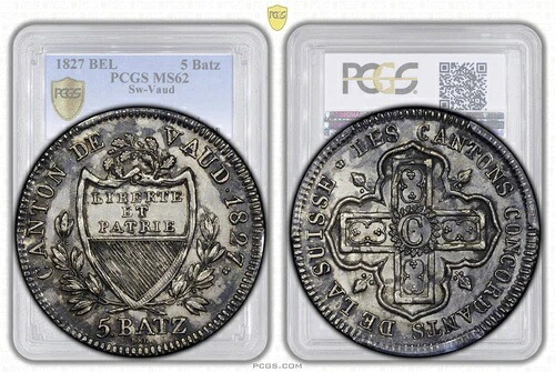 スイス、ヴォー州、バッツェン5番地、1827年、PCGS MS 62｜WORLD RESOURCE【KING店】