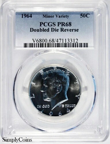 1964年 DDR ケネディ シルバー ハーフドル PCGS PR68 プルーフ ダブルダイ リバース US #3312｜WORLD RESOURCE【KING店】
